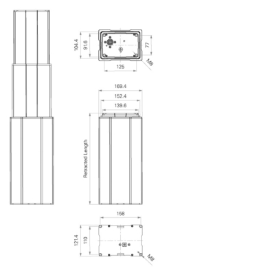 24VDC 200KG Max. Thrust 3 Stages Electric Lifting Column Remote Control System