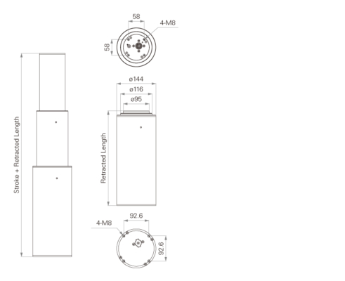 3-Stage Round Telescopic Lifting Column 2000N Thrust 24V DC Motor