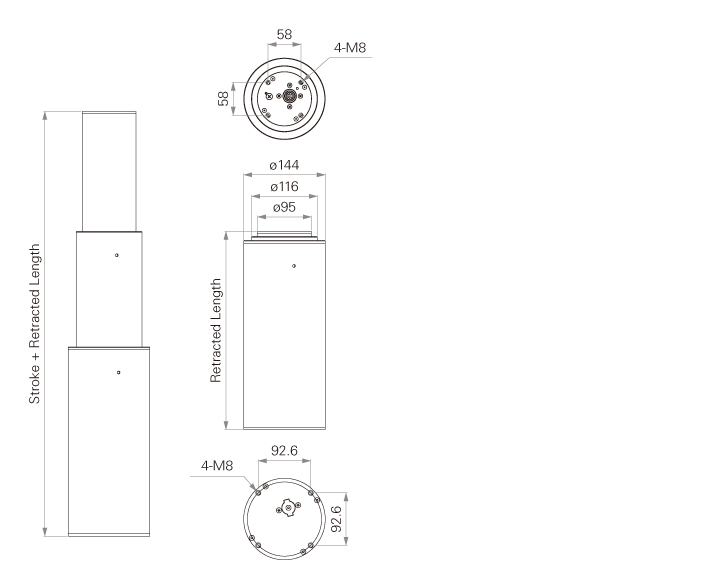 3-Stage Round Telescopic Lifting Column 2000N Thrust 24V DC Motor