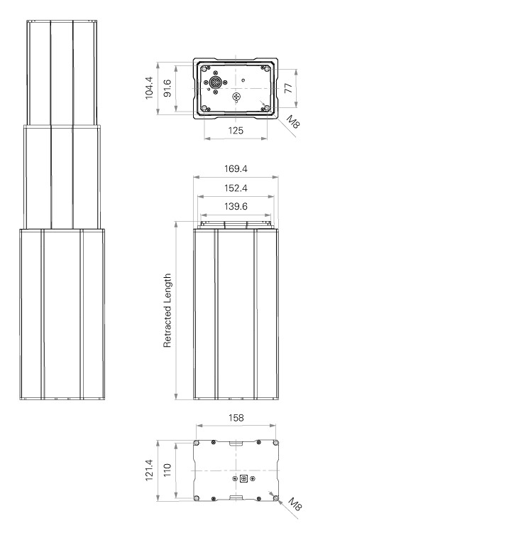 24VDC 200KG Max. Thrust 3 Stages Electric Lifting Column Remote Control System