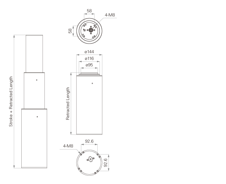 3-Stage Round Telescopic Lifting Column 2000N Thrust 24V DC Motor